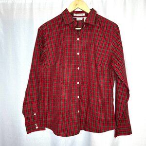 LL Bean Women’s Fitted Button Down Red Plaid Shirt, Medium Preppy Nature Outdoor